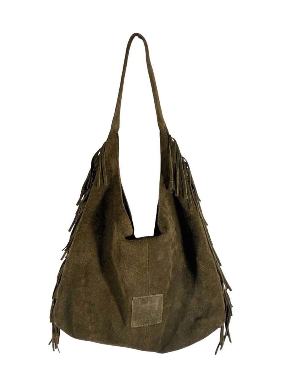 Haute Hippie Olive Green Suede Fringed Hobo Shoulder Bag western bohemian